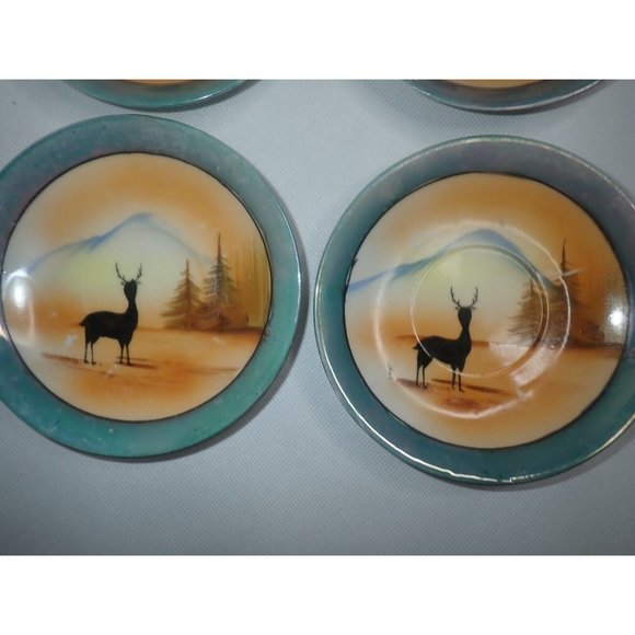 Art Deco lusterware Saucer plate deer silhouette Lot of 4 Vintage Hand Painted - Picture 4 of 5